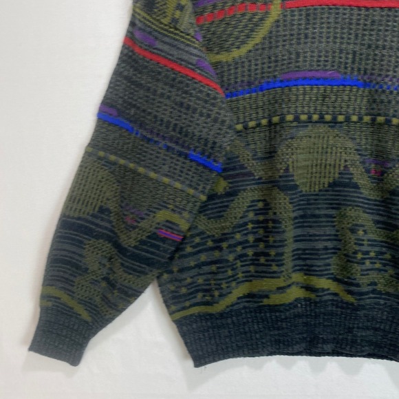 Union Pier 3D Coogi Style Sweater Abstract Men's Knit Green Purple Red Size M - Picture 4 of 9